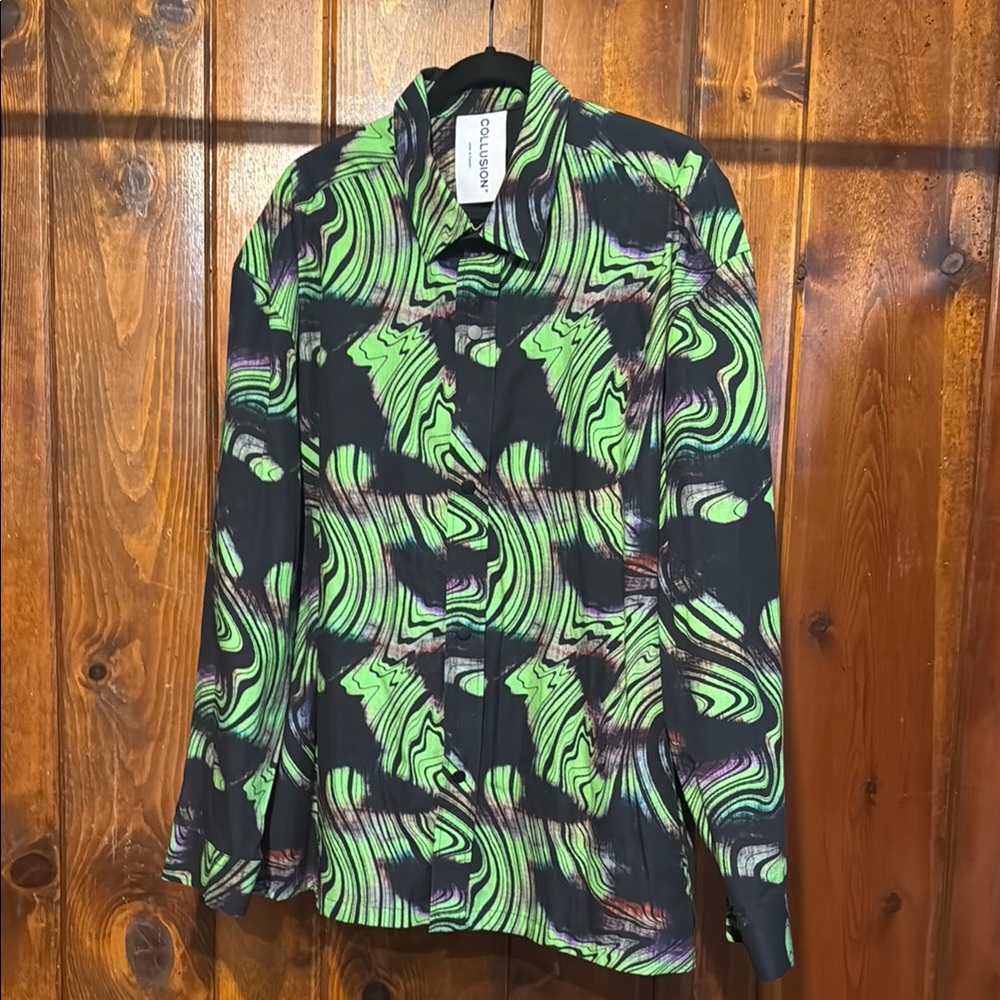 Calvin Klein Men's Green and Black Casual Button Down Shirt